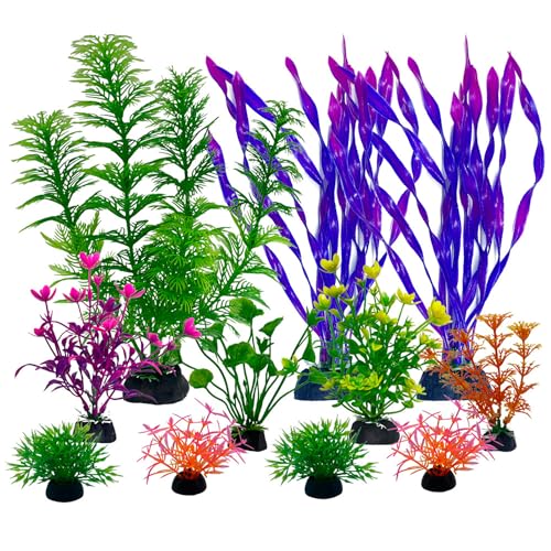 11 Pieces Colorful Artificial Fish Tank Decorations, Aquarium Decorations Fish Tank Purple Artificial Plastic Plants, Small to Large (4-8Inch)
