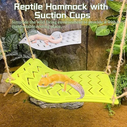 2PCS Bearded Dragon Hammock,Turtle Basking Platform with Suction Cups,Lizard Lounger with Frog Tank Leaf Decorations,Reptile Hammocks Climbing Accessories for Snakes,Crested Gecko,Amphibian