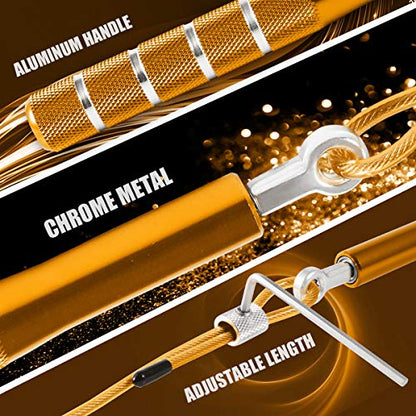 Jump Rope, Wastou Speed Jumping Rope for Training Fitness Exercise, Adjustable Adults Workout Skipping Rope for Men, Women, Kids, Girls - color: Gold