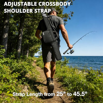 Fishing Rod Case, 52inch Fishing Pole Bag (3.9ft-4.4ft) with Tackle Pockets, Fits Break-Down Spinning Rod Reel Combo, Padded Soft Rod Bag with Strap Handle, Pole Travel Case For Angler