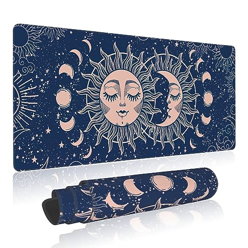 Large Mouse Pad Magic Moon and Sun Extended Gaming Mouse Pad Non-Slip Desk Mat with Stitched Edge Laptop Computer Keyboard Mousepad for Office Home 35.4" x 15.7" - color: Magic Moon and Sun