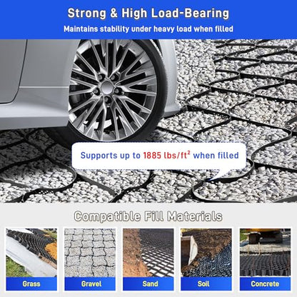 2" Depth Ground Grid for Gravel, 36x4 FT Geo Gravel Grid Driveway 1885 lbs per Sq Ft Load with Connection Buckles, Geo Cell Permeable Stabilization System for Driveways Walkway Slope Pathway & Garden