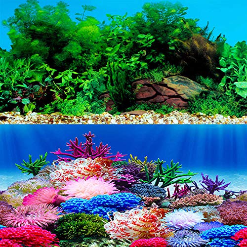 ELEBOX New 23" x 71" Fish Tank Background Stickers Wallpaper 2 Sided Seaweed Water Plants Aquarium Background Decoration - color: Sea Anemone, size: H:23.4"x L:71.7"