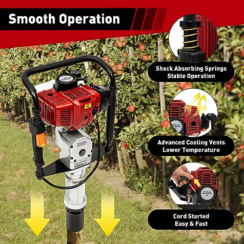 Bepritm 52cc Gas Powered T Post Driver, Fence Post Pile Driver Gasoline Piling 2-Stroke Engine w/2 Post Driving Heads, Portable Petrol Piledriver Handheld 6500RPM (52CC 2 Stroke Style A) - color: 52cc 2 Stroke Style a