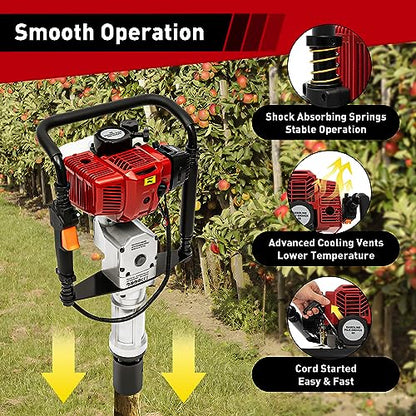 Bepritm 52cc Gas Powered T Post Driver, Fence Post Pile Driver Gasoline Piling 2-Stroke Engine w/2 Post Driving Heads, Portable Petrol Piledriver Handheld 6500RPM (52CC 2 Stroke Style A) - color: 52cc 2 Stroke Style a