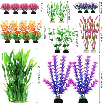 Fish Tank Decorations Plants, 20pcs Aquarium Decorations Plants Plastic, Fish Tank Accessories, Fish Cave and Hideout Ornaments, Aquarium Decor