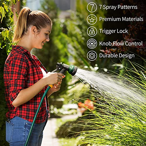 AUTOMAN Garden Hose Nozzle 2PK, ABS Water Spray Nozzle with 7 Adjustable Patterns, Slip Resistant for Watering Plants, Lawn, Garden, Washing Cars, Cleaning, Showering Pets & Outdoor Fun - color: Dark Green ×2