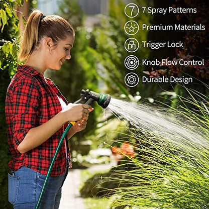 AUTOMAN Garden Hose Nozzle 2PK, ABS Water Spray Nozzle with 7 Adjustable Patterns, Slip Resistant for Watering Plants, Lawn, Garden, Washing Cars, Cleaning, Showering Pets & Outdoor Fun - color: Dark Green ×2