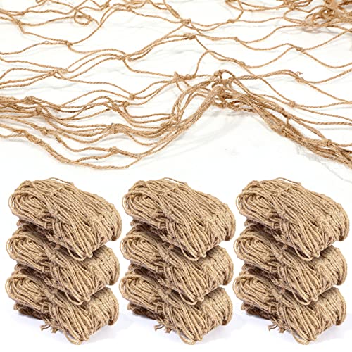 Boao Natural Fish Net Decorations for Pirate Party, Cotton and Linen Fishing Net Prop Pirate Ship Decoration for Hawaiian Fishnet Decor Nautical Themed Birthday Party Supplies(10 Pack)