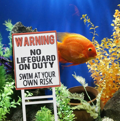 Funny Aquarium Decor No Lifeguard on Duty Swim at Your Own Risk Street Sign Funny Fish Tank Decorations