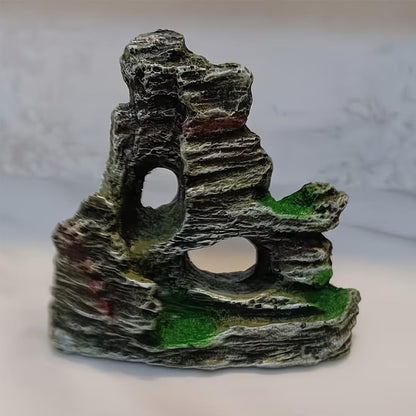 Aquarium Rock Cave Ornament, Resin Mountain View Hideout Decor for Fish Tank, Safe Shelter for Small Fish and Shrimp