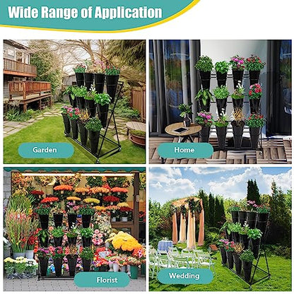 Flower Display Stand with 12 Buckets, 3 Layers Shelf Display Holder for Cut Flowers - style: Round Black