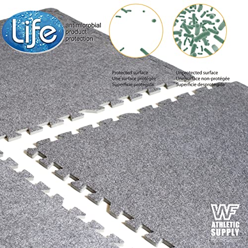 WF Athletic Supply Carpet Top EVA Foam Floor Tiles, Carpet Texture Surface Puzzle Interlocking Mats for Home Gym, Kids Room & Living Room; 24-inch x 24-inch x 12-mm per Tile