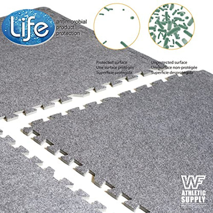 WF Athletic Supply Carpet Top EVA Foam Floor Tiles, Carpet Texture Surface Puzzle Interlocking Mats for Home Gym, Kids Room & Living Room; 24-inch x 24-inch x 12-mm per Tile