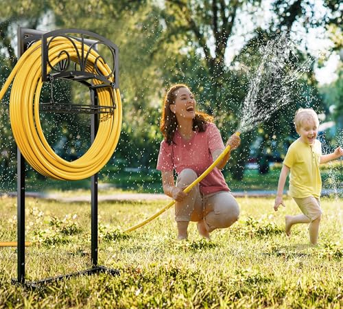 Fire Beauty Garden Hose Holder,Freestanding Water Hose Holder with Storage Basket,In ground Hose Rack Organizer for Outdoor,Detachable Hose Holder Stake,Hose Reel Stand for Outside Lawn Yard - style: Scroll Design