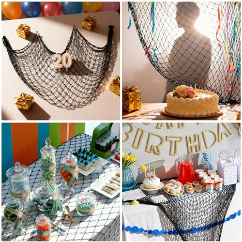 2 Pack Decorative Fishing Net, 5x10 ft Large Black Cotton Fish Net Decor for Wall, Photo Display Nautical Mermaid Pirate Ocean Themed Beach Halloween Under the Sea Party Decorations
