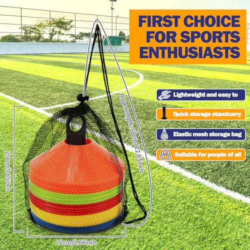 100Pcs Agility Disc Cones Set, 5 Colors Soccer Cones for Training Kids with Carry Bag and Stand, Slalom Cones for Basketball Football Running Drills Sports Games Skating