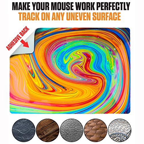 Mouse Pad Adhesive Bottom - Sticks to Any Surface - Portable - Webcam Covers and Screen Cleaner Included (Color Swirl) - color: COLOR SWIRL