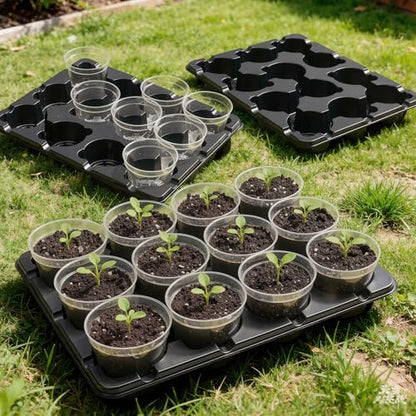 4 Inch Seed Starting Trays with Clear Nursery Pots, 5-Pack 12-Cell Seedling Starter Trays & 4" Nursery Pots 60 Pcs with Drainage, Plant Starter Germination Trays for Indoor Outdoor Growing - size: 4 Inch, style: 5 Pack Seed Starter Tray+Nursery Pots