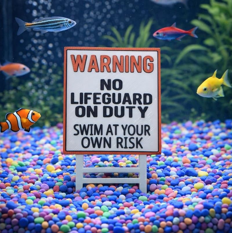 Funny Aquarium Decor No Lifeguard on Duty Swim at Your Own Risk Street Sign Funny Fish Tank Decorations