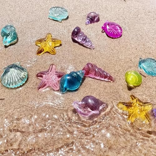 30/50-Piece Colorful Artificial Decorative Shells, Clear Crystal Acrylic Sea Stars & Shells for Aquarium Landscaping, Decorative Pool Ornaments, Beach Theme Party DIY Craft Supplies (30pcs) - size: 30pcs