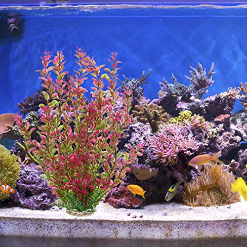 18 Inch Artificial Aquarium Plants, Red Rhodo Plastic Fish Tank Decorations, Safe for Freshwater & Saltwater, Non-Toxic Stone Base Ornament for Betta Fish Tank