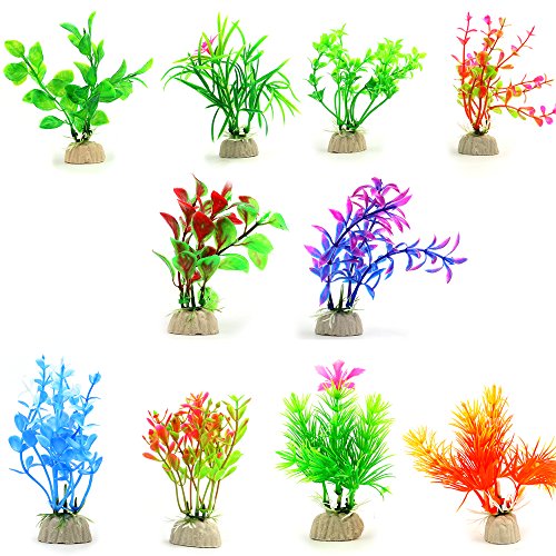 10 Pack Artificial Aquarium Plants, Small Size 4 to 4.5 inch Approximate Height Fish Tank Decorations Home Décor Plastic