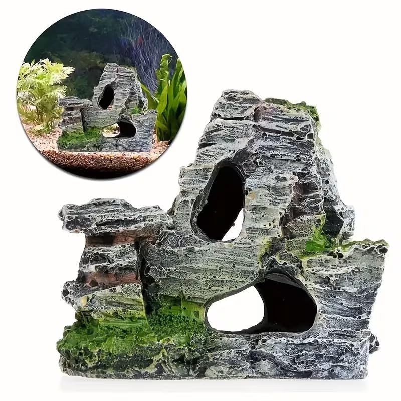 Resin Artificial Rockery Cave - Fish Tank Decoration, Aquarium Landscaping Crafts - color: Grey Fish Tank Castle Style 3