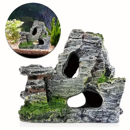 Resin Artificial Rockery Cave - Fish Tank Decoration, Aquarium Landscaping Crafts - color: Grey Fish Tank Castle Style 3