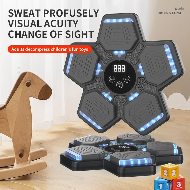 HOTSEVEN 2025 Music Boxing Machine with Boxing Gloves, Smart Bluetooth Boxing Machine with LED Electronic Wall Mounted, Music Boxing Target Workout Punching Equipment for Home(Upgrade) - style: QJB-22(pentagon)
