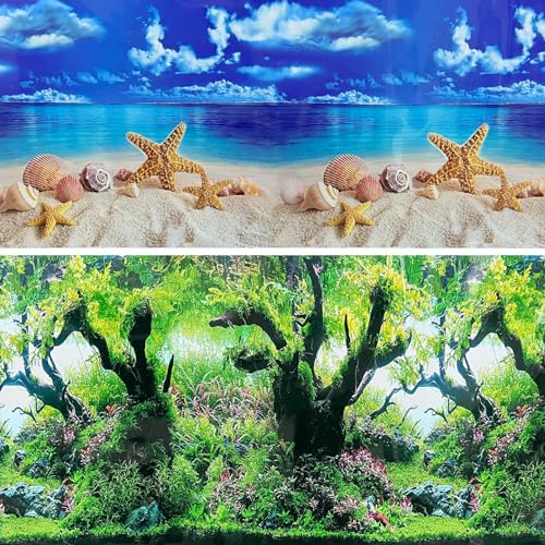 Fish Aquarium Background Poster Beach Fish Backdrop for Aquarium 10 20 Gallon Tank Wallpaper Fish Tank Background Double Sides Fish Tank Stickers