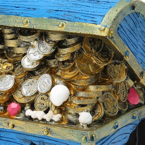 5.1 Inch Blue Resin Treasure Chest Landscape Hideaway Treasure Box Decorative Chest Fish Tank Aquarium Ornament
