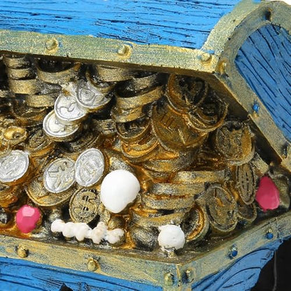 5.1 Inch Blue Resin Treasure Chest Landscape Hideaway Treasure Box Decorative Chest Fish Tank Aquarium Ornament