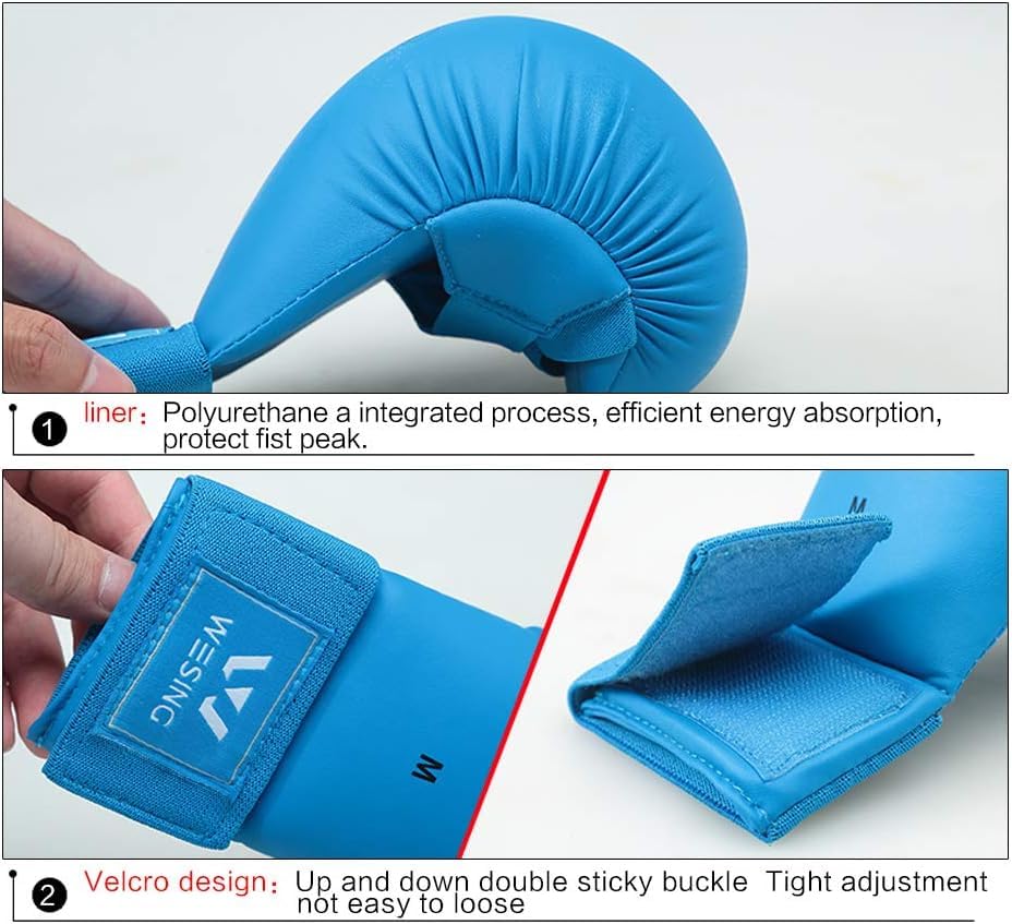 Wesing WKF Sparing Karate Gloves Without Thumb Protection Blue Red - color: Red, size: Medium
