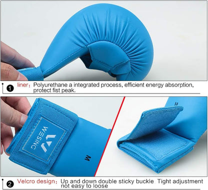 Wesing WKF Sparing Karate Gloves Without Thumb Protection Blue Red - color: Red, size: Medium