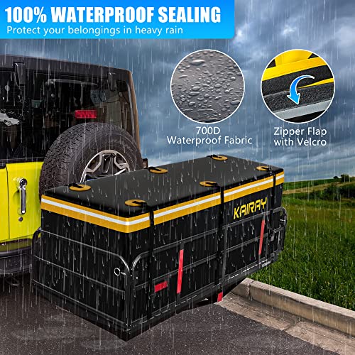 KAIRAY 500 Lbs Heavy Duty Hitch Mount Cargo Carrier 60"x24"x14.4" Folding Rear Luggage Rack Basket Fits 2" Receiver for Car SUV Camping Traveling with Stablizer Waterproof Bag Net Ratchet Straps Lock - size: Cargo Bag + Hitch Cargo Basket - 60" x 24" x 14