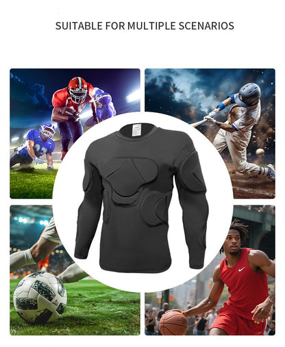 Body Safe Guard Padded Compression Shirts, Long Sleeve Shoulder Rib Chest Protector Suit for Football - size: X-Large