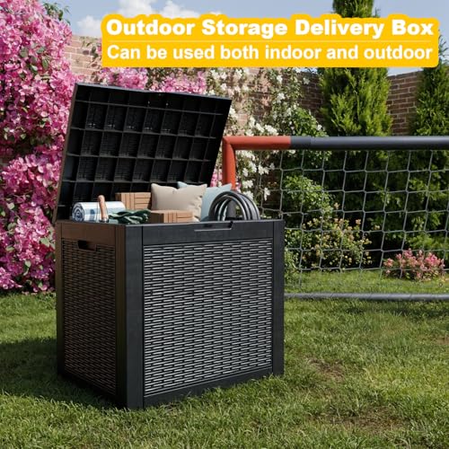 Deck Box Large Outdoor Storage for Patio Furniture,Outdoor Cushions,Garden Tools and Pool Supplies,Waterproof,Resin,Lockable (Black, 35 Gallon)