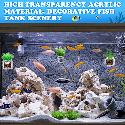 20 Pcs Aquarium Plant Holder with Hole Transparent Acrylic Suction Cup Aquarium Aquatic Planter Cups Fish Tank Aquascape Decoration, 3 Shapes
