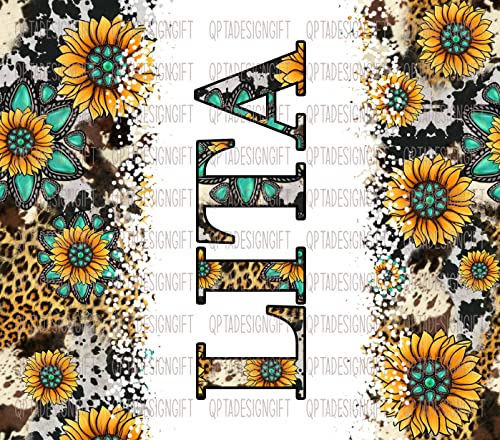Lita Sunflower Turquoise Gemstone And Leopard - Lita Skinny Tumbler Cowhide Distressed Tumbler - Western Tumbler 20Oz Skinny Tumbler - Lita Gift