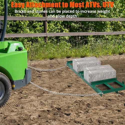Garvee 48 Inch Heavy Duty Lawn Leveling Rake & Driveway Drag Harrow – Tow-Behind Gravel Grader for ATV, UTV, Tractor, Mower – Durable Steel Landscape & Soil Leveler, Reinforced 4FT Chain, Dirt, Sand
