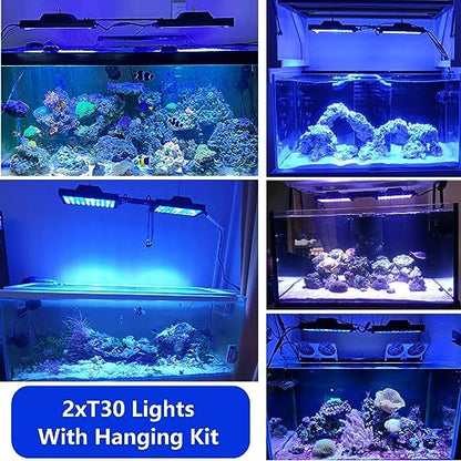2xT30 Reef Aquarium LED Light Marine Fish Tank Lighting for 36 inch 48 inch Saltwater Coral Reef LED