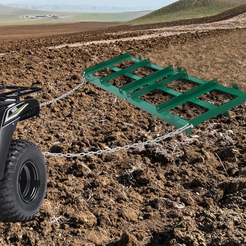 48”Lawn Leveling Rake & Driveway Drag Harrow - Heavy-Duty Tow-Behind Tool with 4FT Reinforced Chain - for ATV, UTV, Tractor, Mower - Gravel, Soil, Yard & Landscape Grading