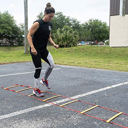 Valor Fitness Agility Training Ladder – 33 Ft with Storage Pegs & Carry Bag, 2 Clipped Sections for Speed, Agility, Footwork & Coordination Training for Adults & Kids