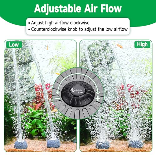 hygger Quiet Adjustable Aquarium Air Pump, 5W/8W Dual Output Fish Tank Air Pump, Energy-Saving Oxygen Aerator with Air Stone Bubbler for Fish Tank, Hydroponic