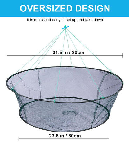 Foldable Fishing Net, Nylon Minnow Trap Crab Trap Crab Net, Drop Net for Pier Fishing, Drop Nets for Pulling Up Fish with Rope, Portable Bridge Fishing Nets for Minnows Crawfish Shrimp