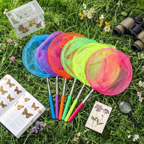 Kids Telescopic Butterfly Fishing Nets Colorful Bug Catching Nets Outdoor Tools for Catching Butterfly Insects Bug Fish Ladybird, Extendable from 6.5 Inch to 34 Inch