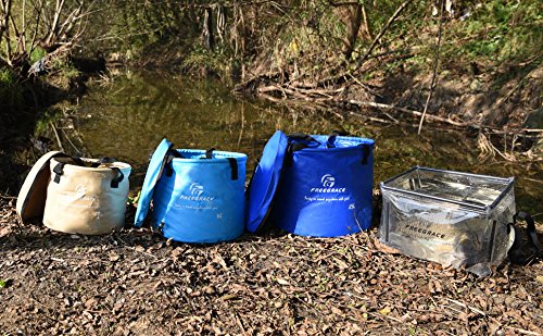 Freegrace Collapsible Bucket with Mesh Tool Pocket - 10L, 16L & 23L Portable Folding Water Container - Heavy Duty 500D Tarpaulin, BPA-Free Wash Basin for Camping, Fishing, RV, and Car Washing
