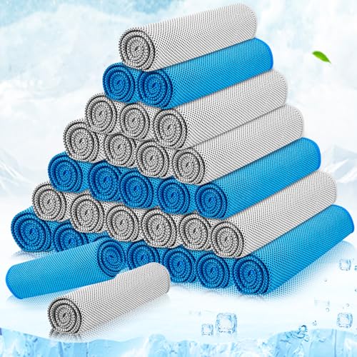 MENOLY 30 Packs Cooling Towels Bulk Cooling Towels for Neck and Face Gym Workout Cooling Neck Rags for Sports Yoga Soft Microfiber Breathable Sweat Rags for Hiking Running Fitness - color: Light Gray,light Blue