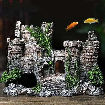 Castle Ruins Aquarium Decoration, Resin Fish Tank Decoration, Gray Stone, Water Tank Accessories, Aquarium Landscape, 6.69x2.95x5.11 inches